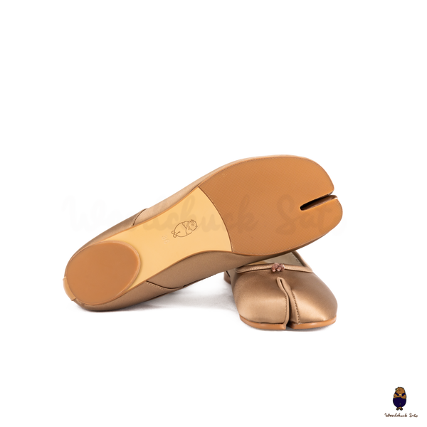 WoodchuckSato Bronze Silk Fabric Tabi Ballet Flats