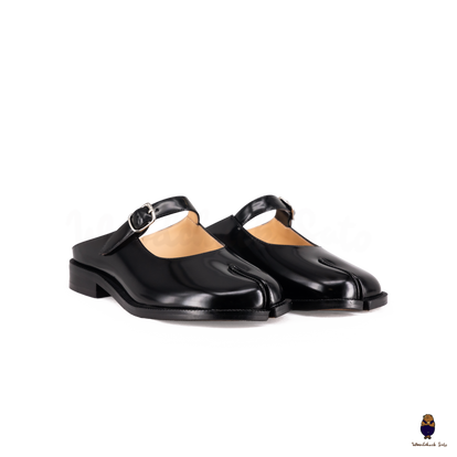 WoodchuckSato Black Edge-Beaded Cow Leather Tabi Split Toe Mary