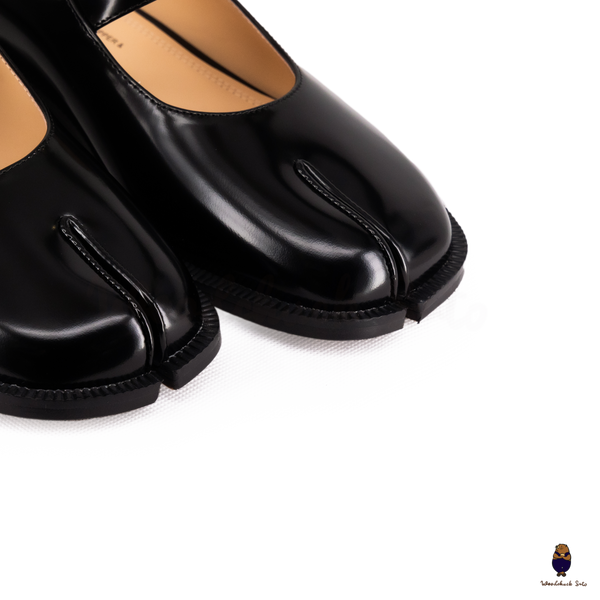 WoodchuckSato Black Edge-Beaded Cowhide Leather Tabi Mary Jane Mules