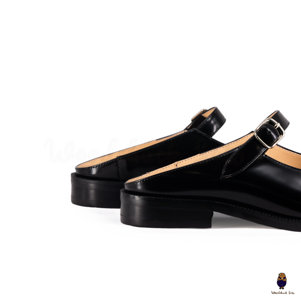 WoodchuckSato Black Edge-Beaded Cowhide Leather Tabi Mary Jane Mules