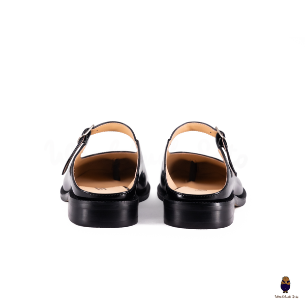 WoodchuckSato Black Edge-Beaded Cowhide Leather Tabi Mary Jane Mules