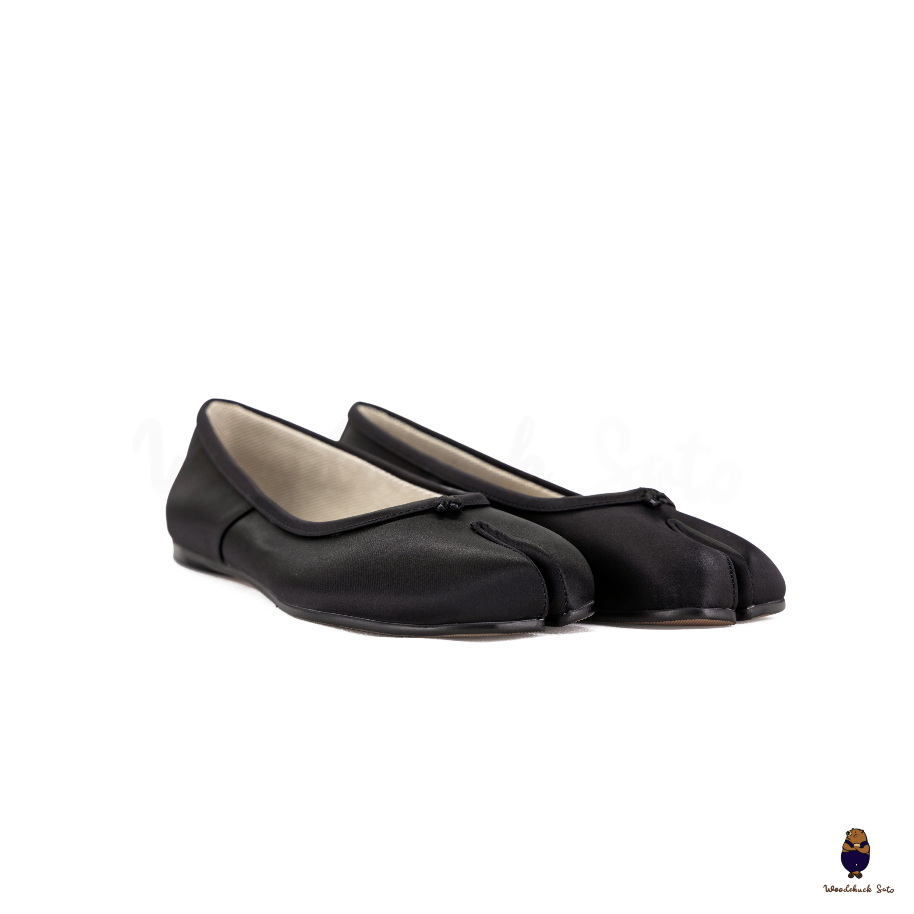 WoodchuckSato Black Silk Fabric Tabi Ballet Flats – WoodChuckSato