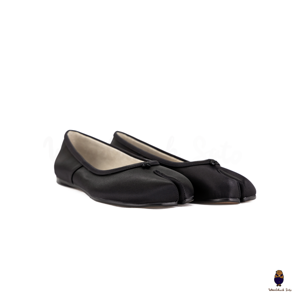 WoodchuckSato Black Silk Fabric Tabi Ballet Flats