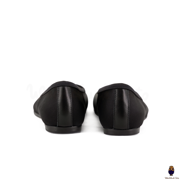 WoodchuckSato Black Silk Fabric Tabi Ballet Flats