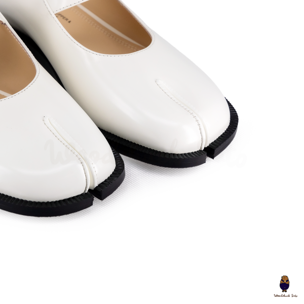 WoodchuckSato White Edge-Beaded Cowhide Leather Tabi Mary Jane Mules