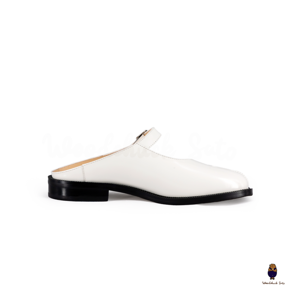 WoodchuckSato White Edge-Beaded Cowhide Leather Tabi Mary Jane Mules