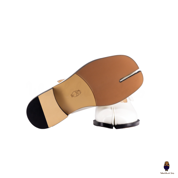 WoodchuckSato White Edge-Beaded Cowhide Leather Tabi Mary Jane Mules