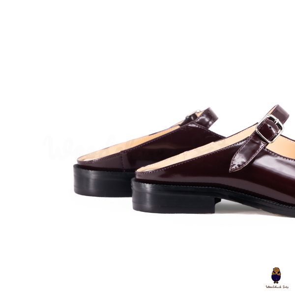 WoodchuckSato Burgundy Edge-Beaded Cowhide Leather Tabi Mary Jane Mules