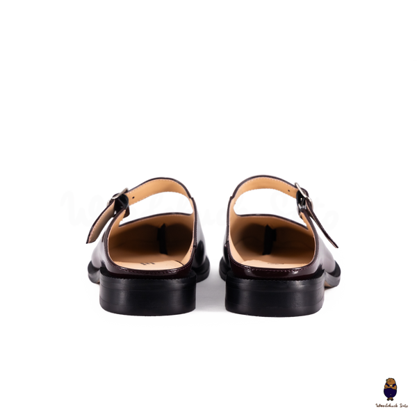 WoodchuckSato Burgundy Edge-Beaded Cowhide Leather Tabi Mary Jane Mules
