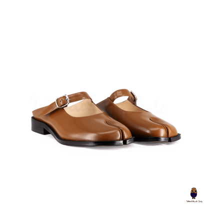 WoodchuckSato Brown Edge-Beaded Cowhide Leather Tabi Mary Jane