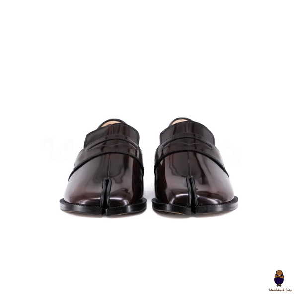 WoodchuckSato Espresso Brown Edge-Beaded Cow Leather Tabi Loafers with Penny Strap Sizes 35 to 47
