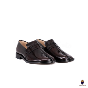 WoodchuckSato Espresso Brown Edge-Beaded Cow Leather Tabi Loafers with Penny Strap Sizes 35 to 47