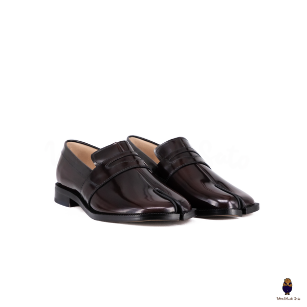 WoodchuckSato Espresso Brown Edge-Beaded Cow Leather Tabi Loafers with Penny Strap Sizes 35 to 47