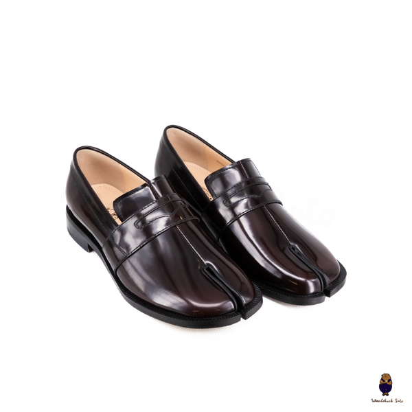 WoodchuckSato Espresso Brown Edge-Beaded Cow Leather Tabi Loafers with Penny Strap Sizes 35 to 47