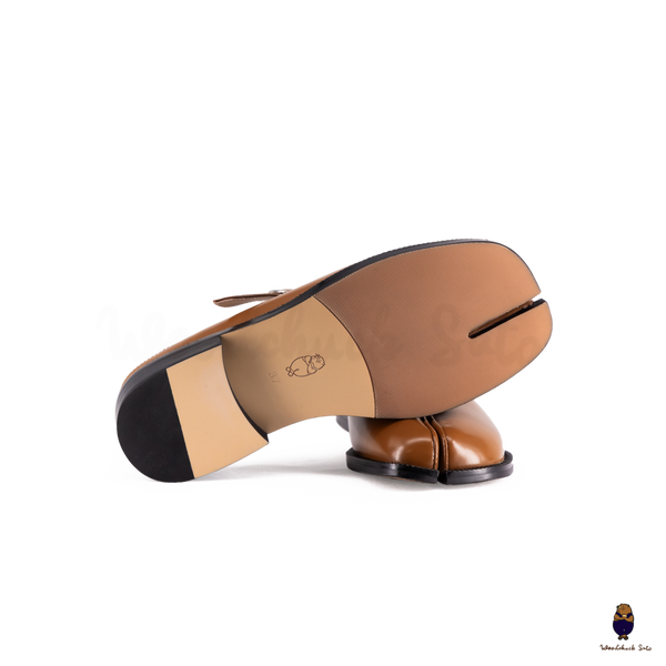 WoodchuckSato Brown Edge-Beaded Cowhide Leather Tabi Mary Jane Mules