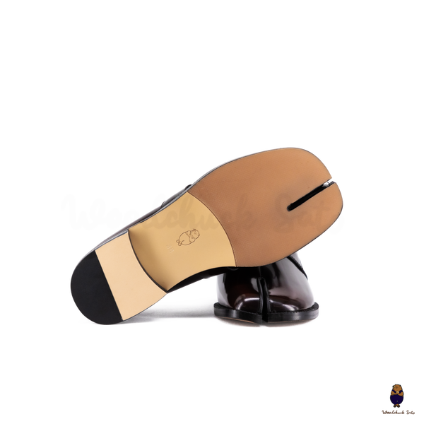 WoodchuckSato Espresso Brown Edge-Beaded Cow Leather Tabi Loafers with Penny Strap Sizes 35 to 47