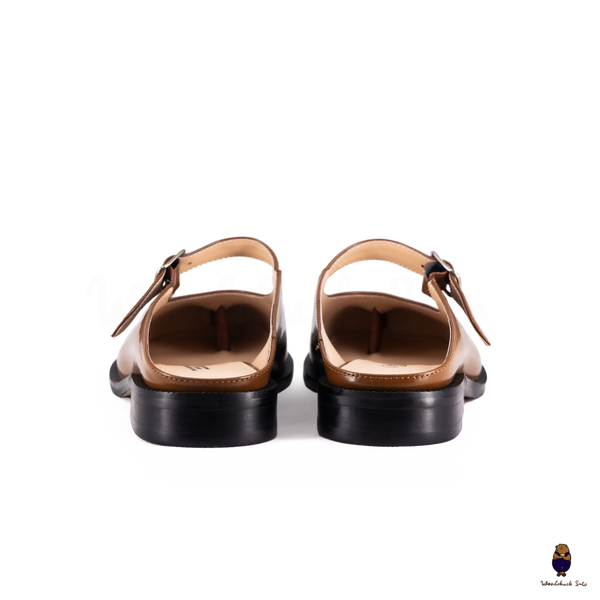 WoodchuckSato Brown Edge-Beaded Cowhide Leather Tabi Mary Jane Mules