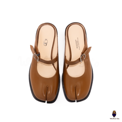 WoodchuckSato Brown Edge-Beaded Cowhide Leather Tabi Mary Jane