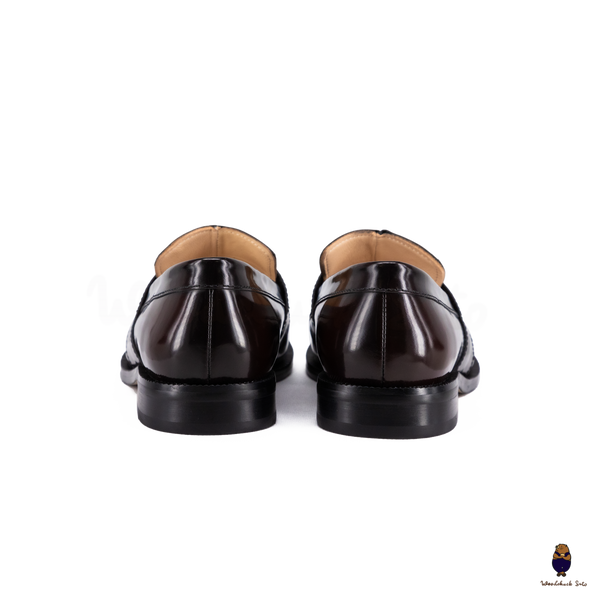 WoodchuckSato Espresso Brown Edge-Beaded Cow Leather Tabi Loafers with Penny Strap Sizes 35 to 47