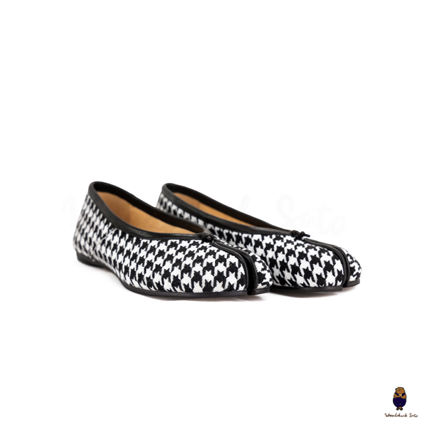 WoodchuckSato Houndstooth Fabric Leather Tabi Ballet Flats