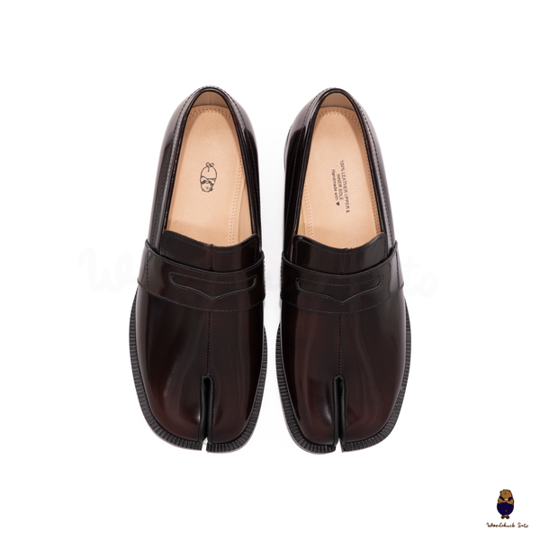 WoodchuckSato Espresso Brown Edge-Beaded Cow Leather Tabi Loafers with Penny Strap Sizes 35 to 47