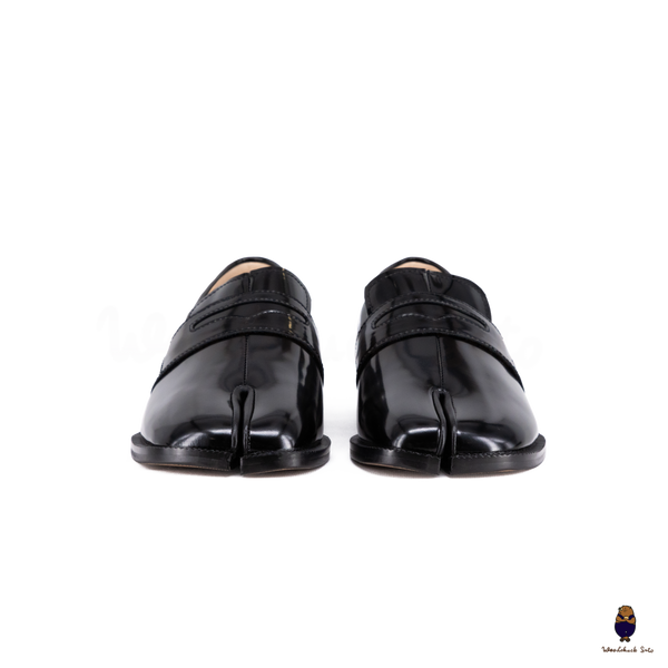 WoodchuckSato Black Edge-Beaded Cowhide Leather Tabi Penny Strap Loafers