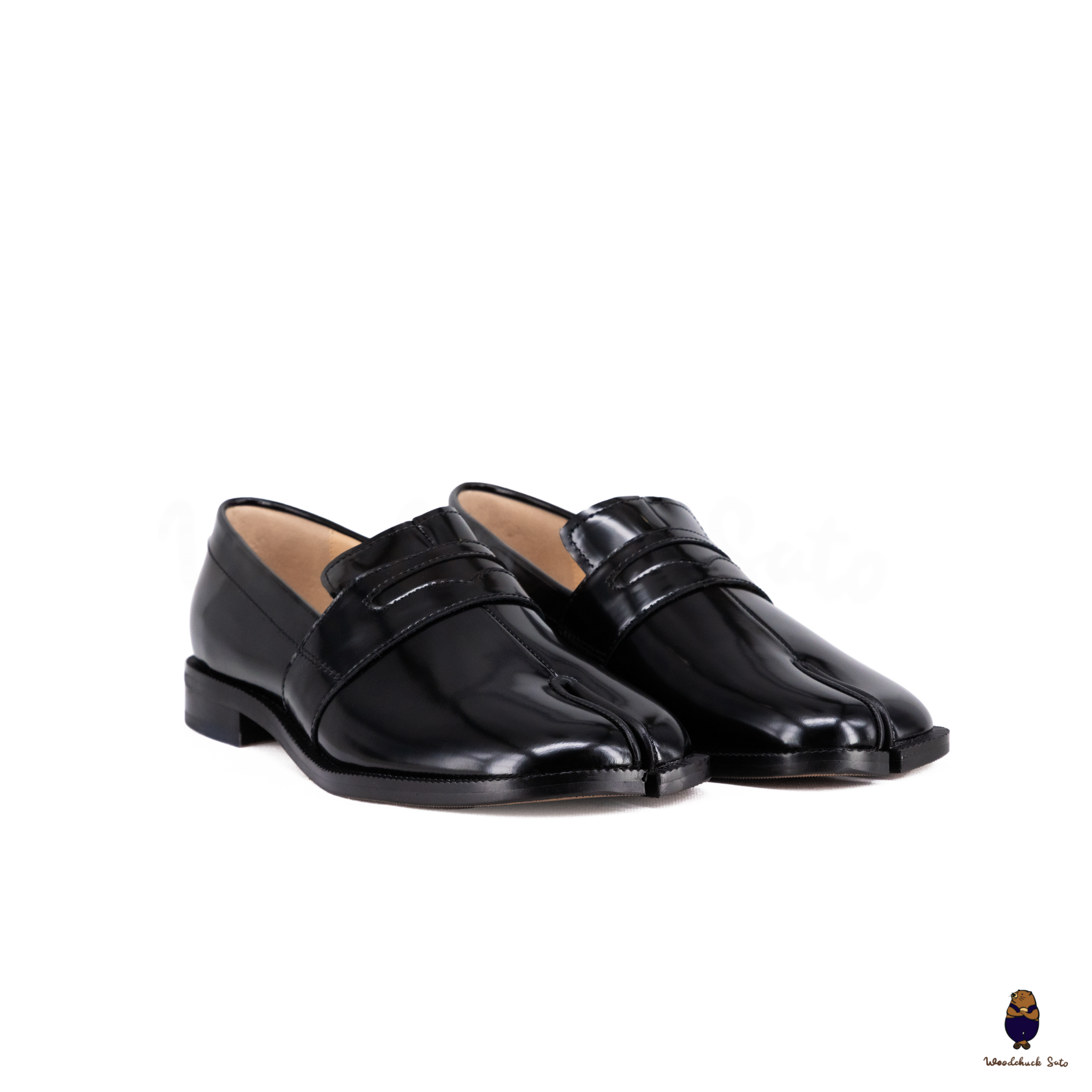 WoodChuckSato Women's Men's Vintage Black Tabi Split-Toe Cow Leather Flat Shoes Sizes EU 35-47