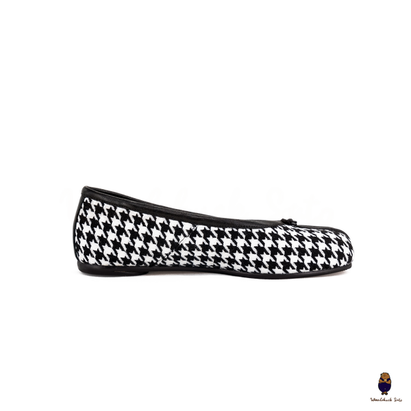 WoodchuckSato Houndstooth Fabric Leather Tabi Ballet Flats