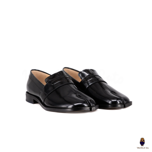 WoodchuckSato Black Edge-Beaded Cowhide Leather Tabi Penny Strap Loafers