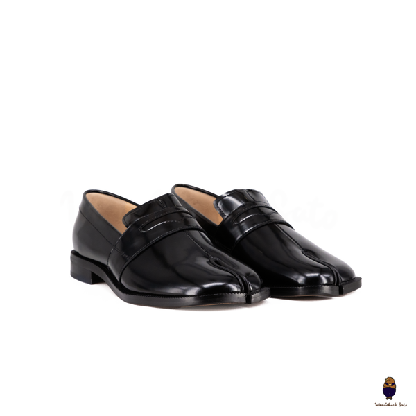 WoodchuckSato Black Edge-Beaded Cowhide Leather Tabi Penny Strap Loafers