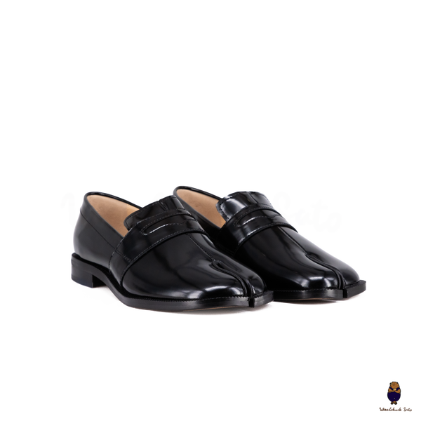 WoodChuckSato Women's Men's Vintage Black Tabi Split-Toe Cow Leather Flat Shoes Sizes EU 35-47