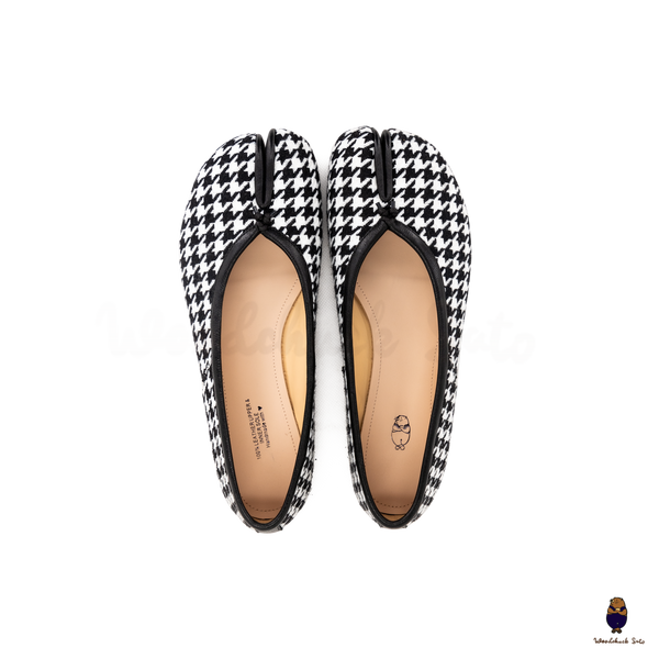 WoodchuckSato Houndstooth Fabric Leather Tabi Ballet Flats
