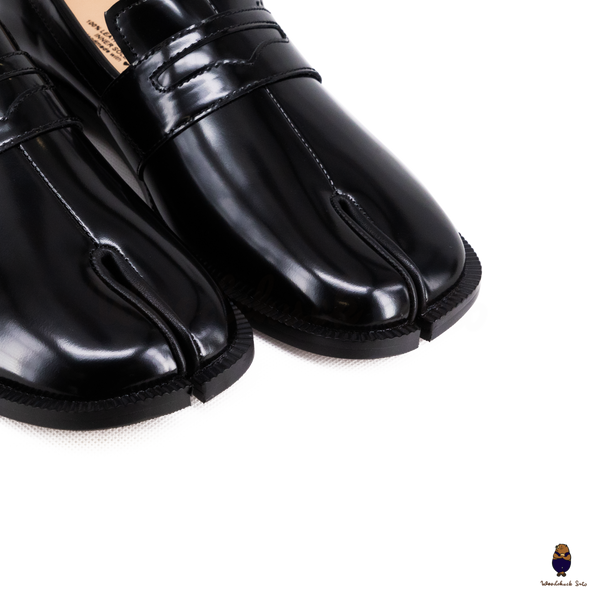 WoodchuckSato Black Edge-Beaded Cowhide Leather Tabi Penny Strap Loafers