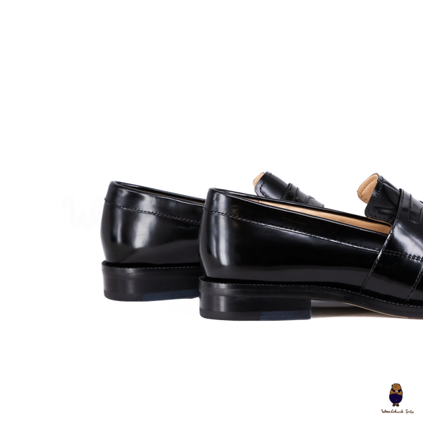 WoodchuckSato Black Edge-Beaded Cowhide Leather Tabi Penny Strap Loafers