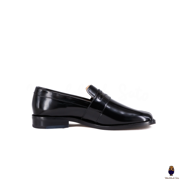 WoodchuckSato Black Edge-Beaded Cowhide Leather Tabi Penny Strap Loafers