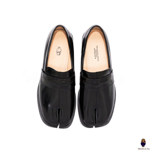 WoodchuckSato Black Edge-Beaded Cowhide Leather Tabi Penny Strap Loafers