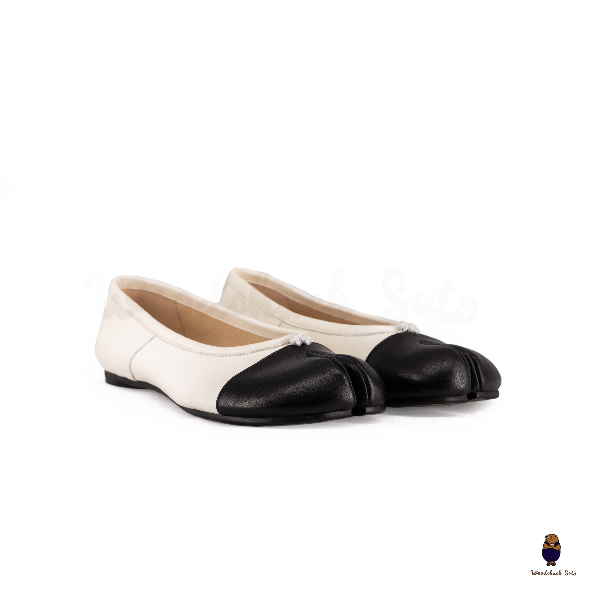 WoodchuckSato White & Black Leather Tabi Ballet Flats