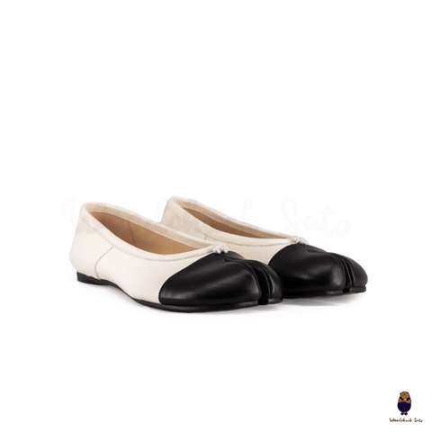 WoodchuckSato White & Black Leather Tabi Ballet Flats