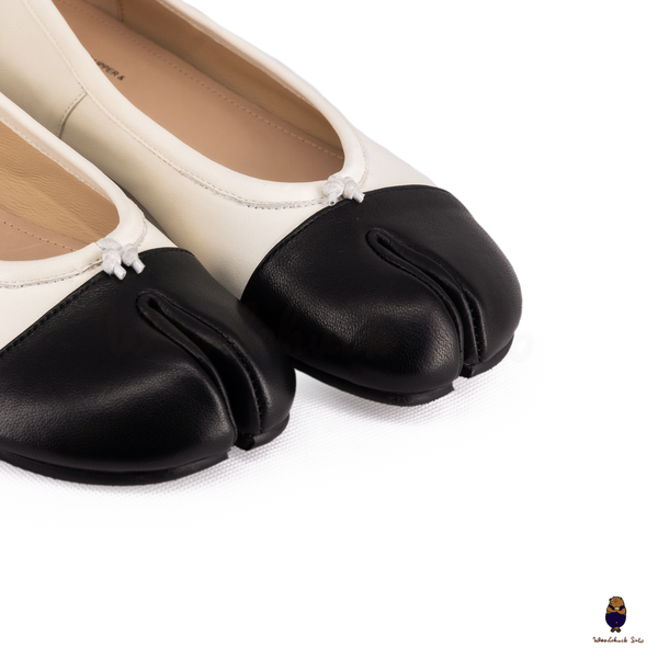 WoodchuckSato White & Black Leather Tabi Ballet Flats