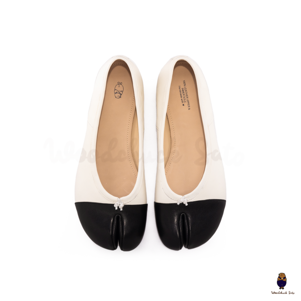 WoodchuckSato White & Black Leather Tabi Ballet Flats