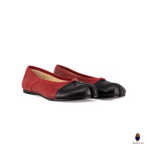 WoodchuckSato Two-Tone Red & Black Leather Tabi Ballet Flats