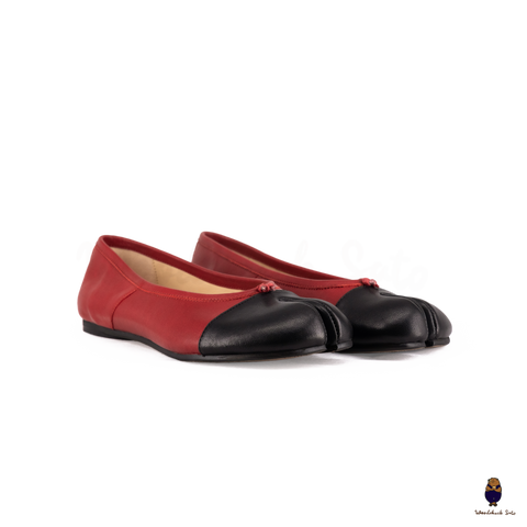 WoodchuckSato Two-Tone Red & Black Leather Tabi Ballet Flats