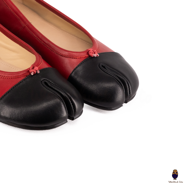 WoodchuckSato Two-Tone Red & Black Leather Tabi Ballet Flats