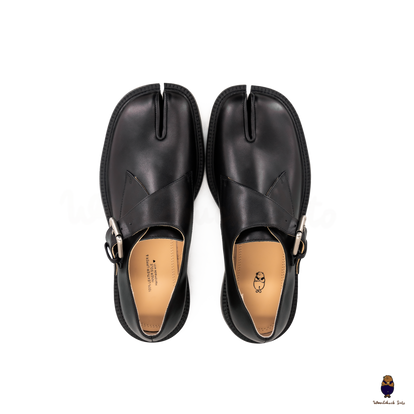 WoodchuckSato Blsck Edge-Beaded Cowhide Leather Tabi Monk Strap