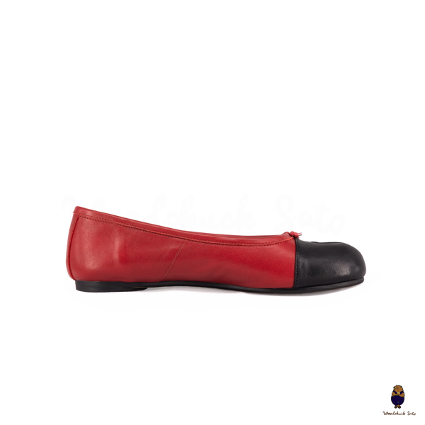 WoodchuckSato Two-Tone Red & Black Leather Tabi Ballet Flats