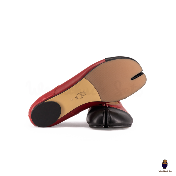 WoodchuckSato Two-Tone Red & Black Leather Tabi Ballet Flats