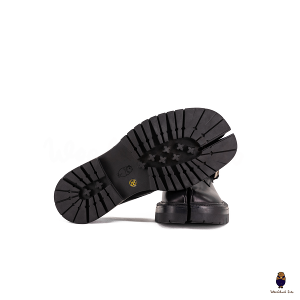 WoodchuckSato Blsck Edge-Beaded Cowhide Leather Tabi Monk Strap Shoes with Chunky Sole