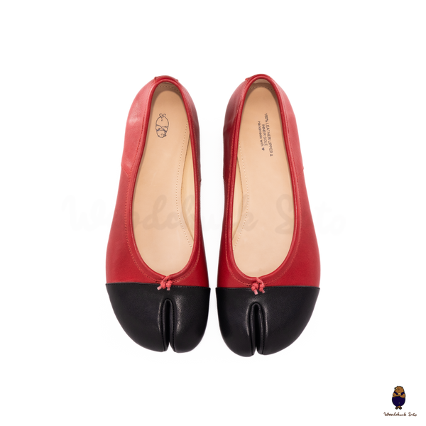 WoodchuckSato Two-Tone Red & Black Leather Tabi Ballet Flats