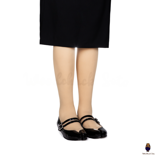 WoodchuckSato Black Patent Leather Double-Strap Tabi Mary Jane Shoes Split-Toe Flats in Sizes 35 to 45