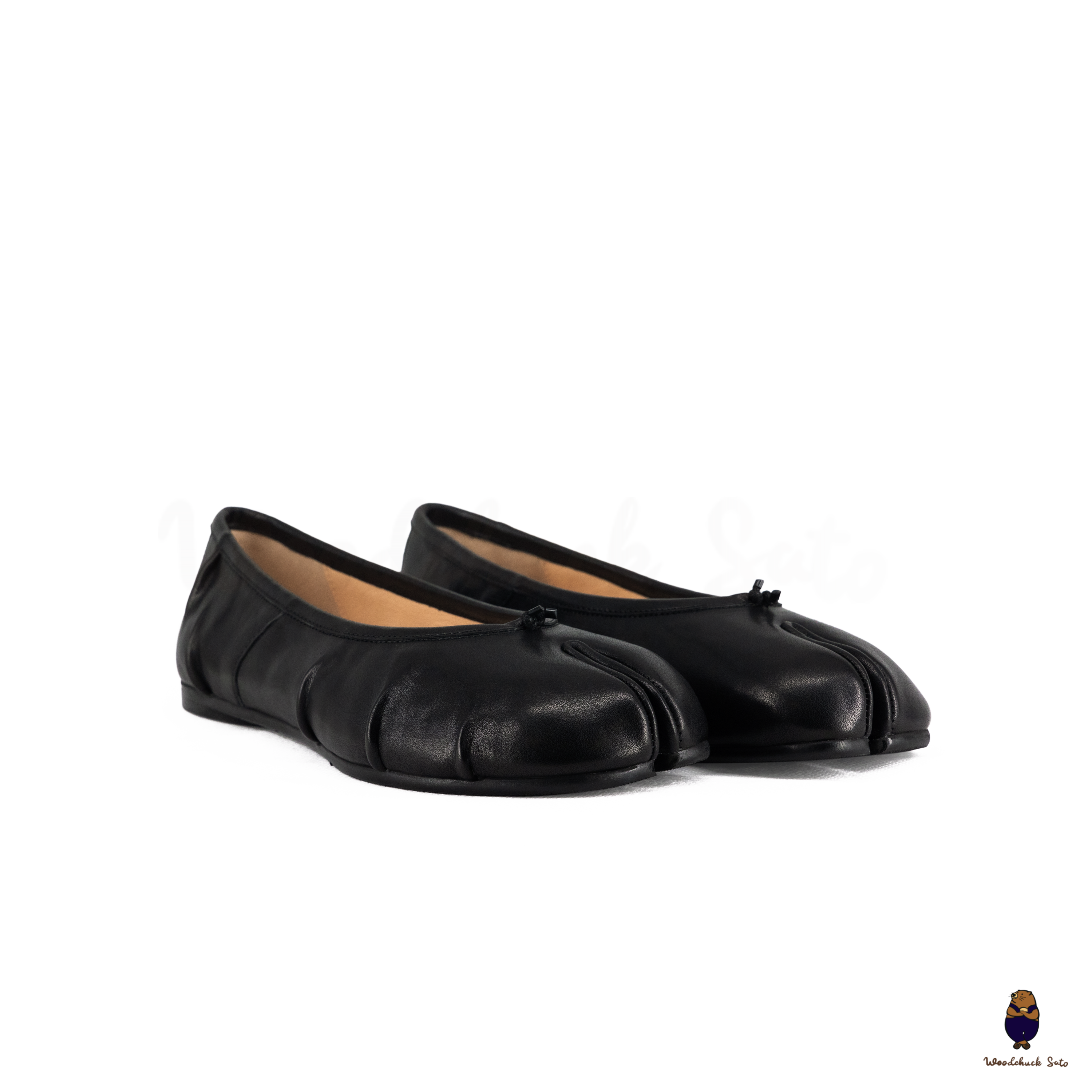 WoodchuckSato Black Leather Split-Toe Tabi Fold Ballerina Ballet